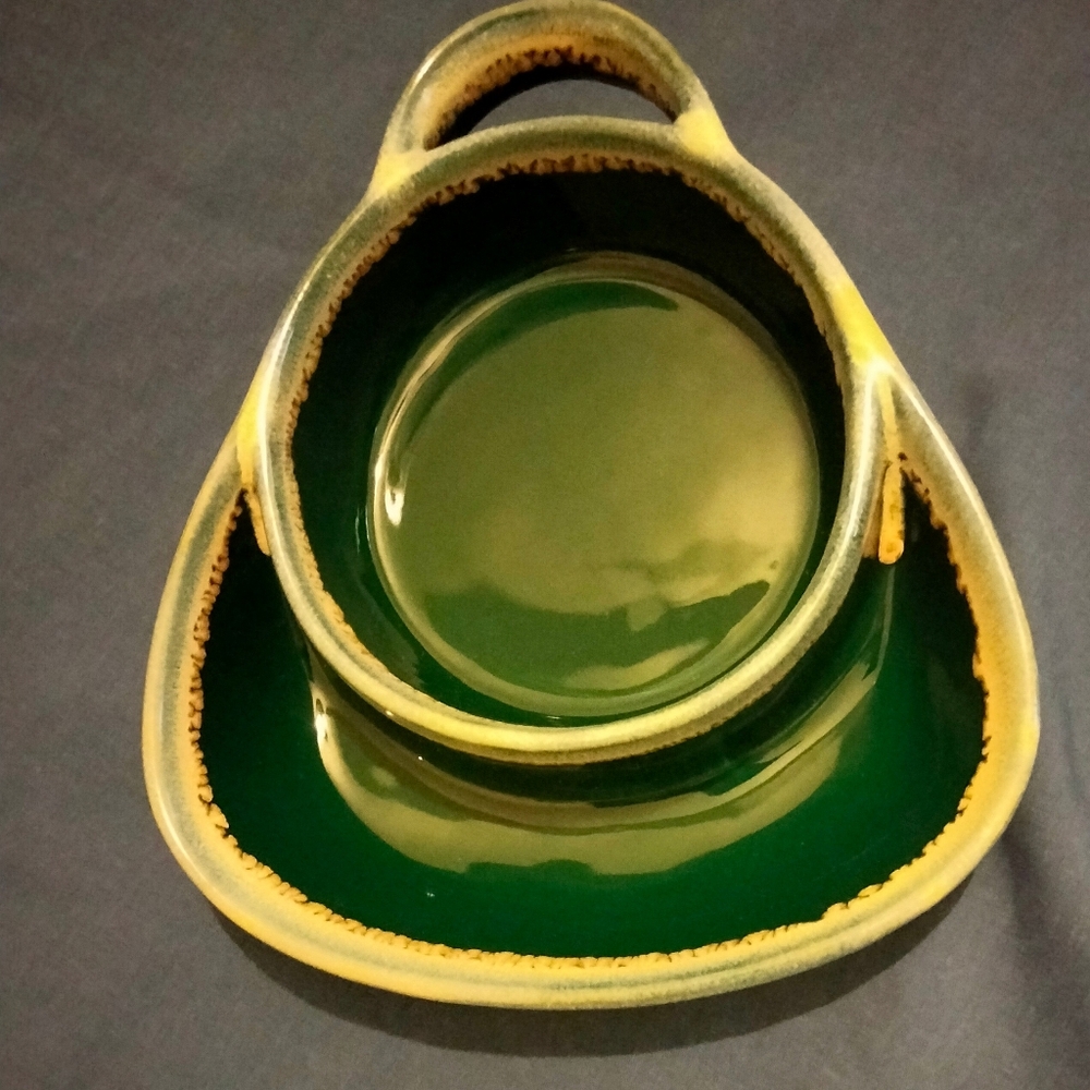 Vintage Soup and crackers Bowl Green Microwave Safe Party Game Day Chip & Dip